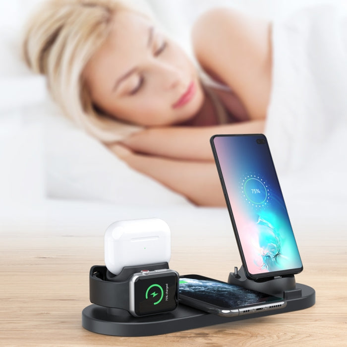 Cargador inalámbrico 6 en 1 actualizado HQ-UD15 para iPhone, Apple Watch, AirPods y otros teléfonos Android