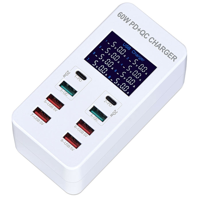 Estación de carga inteligente A8T 40W 8 puertos USB + QC3.0 + USB-C / Type-C con pantalla digital AC100-240V, enchufe AU