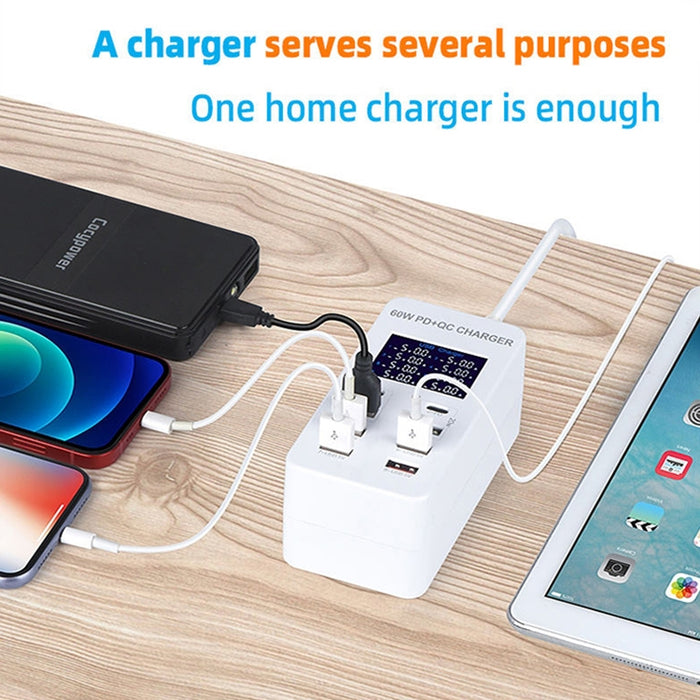 Estación de carga inteligente A8T 40W 8 puertos USB + QC3.0 + USB-C / Type-C con pantalla digital AC100-240V, enchufe para Reino Unido
