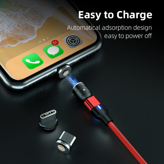 2m 3A Salida 3 en 1 USB a 8 pines + USB-C / Type-C + Micro USB Cable de carga de sincronización de datos magnético giratorio de 540 grados