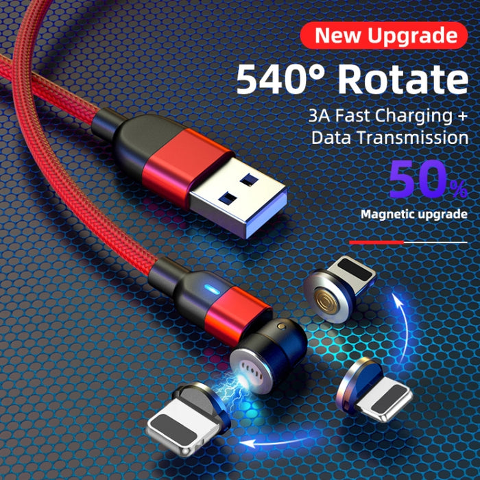 Cable de carga de sincronización de datos magnético giratorio de 2m, 3A, USB a 8 pines, 540 grados
