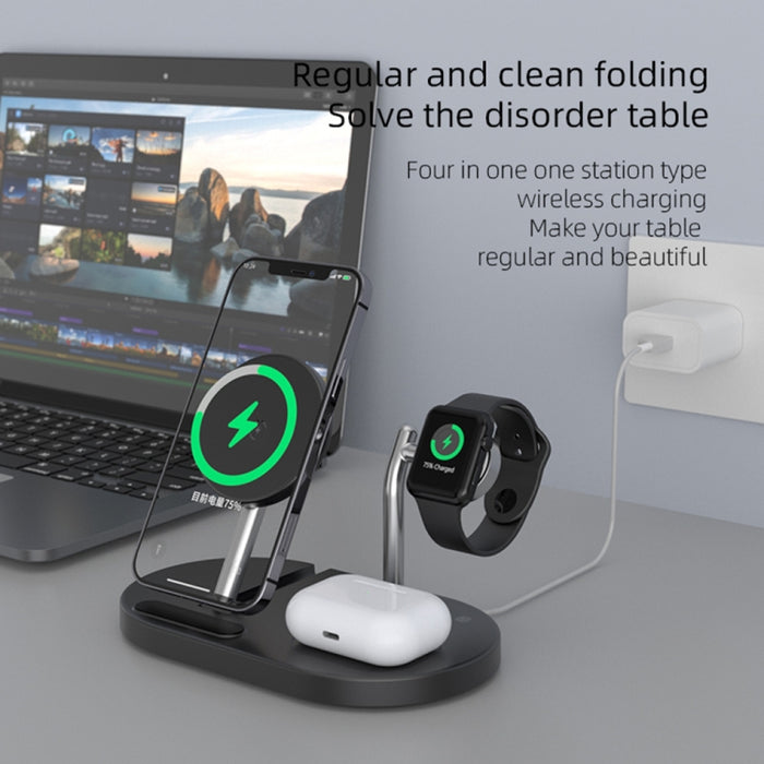 S20 4 en 1 Cargador Inalámbrico Magnético Multifuncional de 15W con Luz Nocturna y Soporte para Teléfonos Móviles/AirPods
