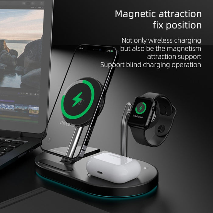 S20 4 en 1 Cargador Inalámbrico Magnético Multifuncional de 15W con Luz Nocturna y Soporte para Teléfonos Móviles/AirPods