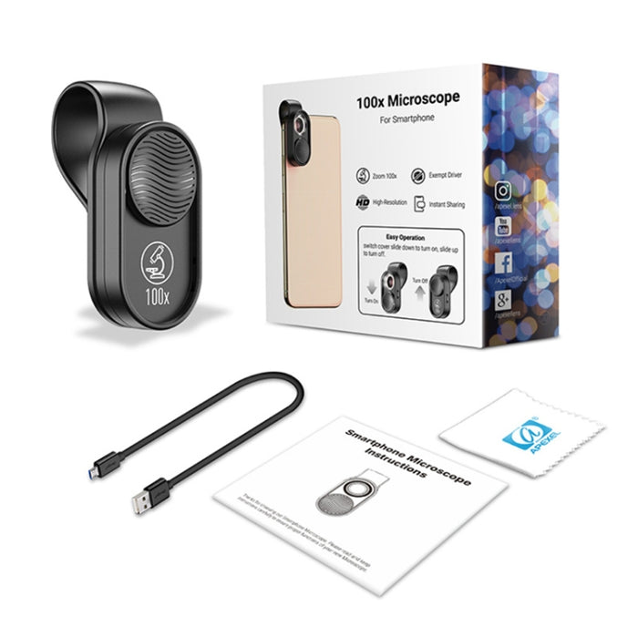 APEXEL APL-MS001 Microscopio para teléfono inteligente 100X con luz LED