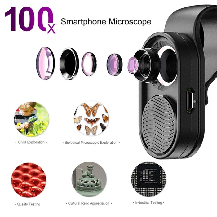 APEXEL APL-MS001 Microscopio para teléfono inteligente 100X con luz LED