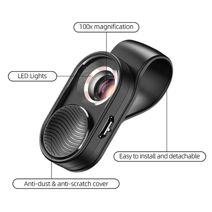 APEXEL APL-MS001 Microscopio para teléfono inteligente 100X con luz LED