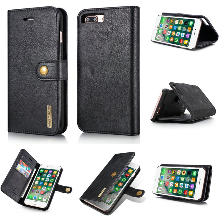 DG.MING para iPhone 8 Plus y iPhone 7 Plus Funda protectora magnética desmontable con tapa horizontal con textura Crazy Horse con soporte, ranuras para tarjetas y billetera