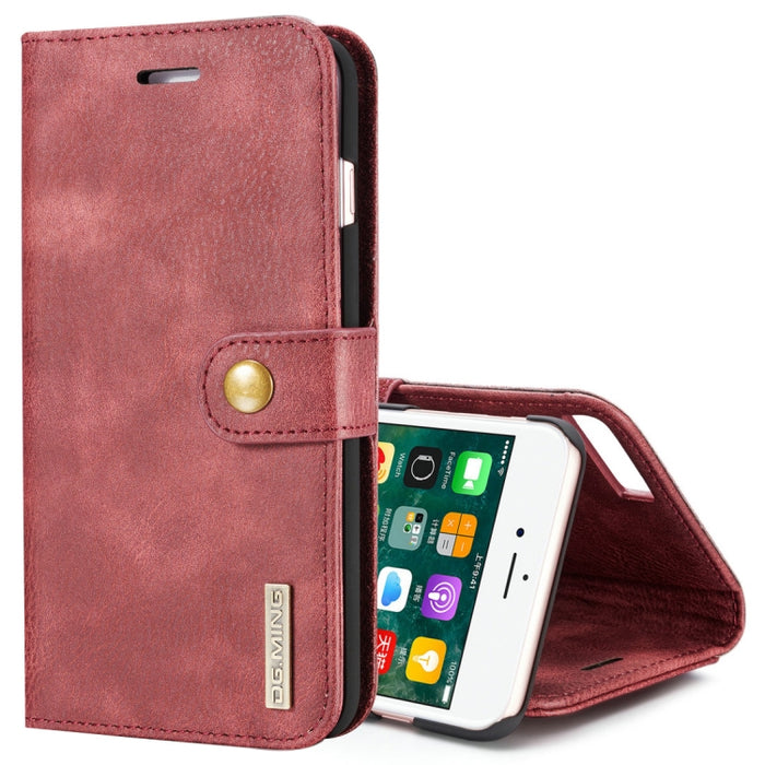 DG.MING para iPhone 8 Plus y iPhone 7 Plus Funda protectora magnética desmontable con tapa horizontal con textura Crazy Horse con soporte, ranuras para tarjetas y billetera