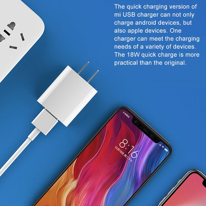 Adaptador de cargador de pared original Xiaomi 18W Cargador rápido USB de un solo puerto, enchufe de EE. UU.
