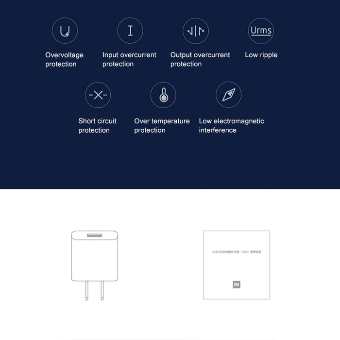 Adaptador de cargador de pared original Xiaomi 18W Cargador rápido USB de un solo puerto, enchufe de EE. UU.