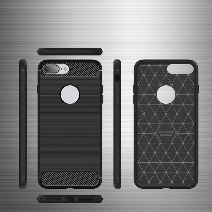 Para iPhone 8 Plus Funda protectora de armadura resistente de fibra de textura cepillada TPU