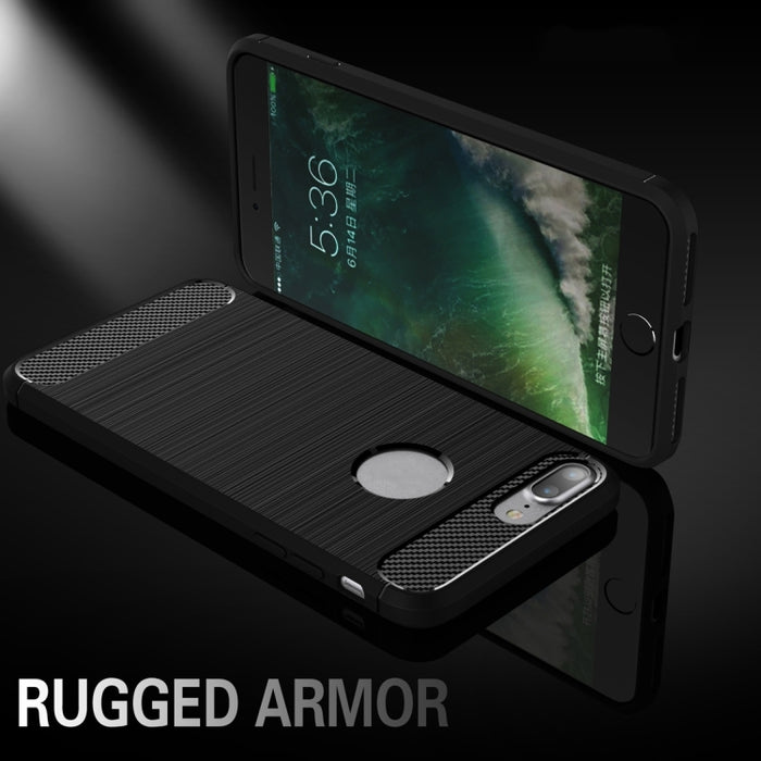Para iPhone 8 Plus Funda protectora de armadura resistente de fibra de textura cepillada TPU