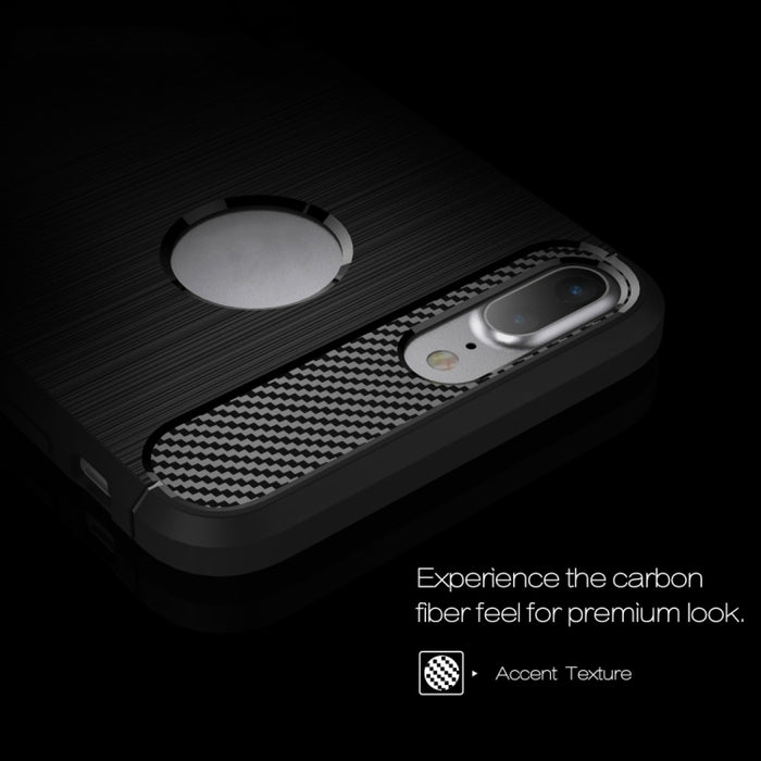 Para iPhone 8 Plus Funda protectora de armadura resistente de fibra de textura cepillada TPU