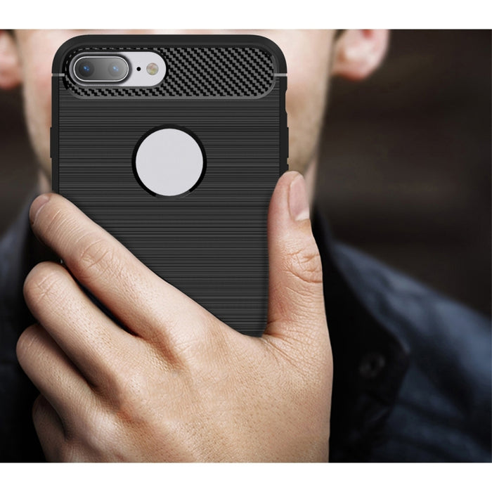 Para iPhone 8 Plus Funda protectora de armadura resistente de fibra de textura cepillada TPU