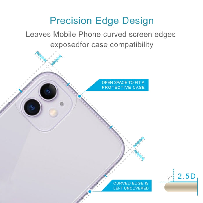 Para iPhone 11 9H 2.5D Media pantalla Película de vidrio templado transparente para teléfono móvil Película trasera