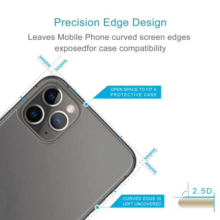 Para iPhone 11 Pro Max 9H 2.5D Media pantalla Película de vidrio templado transparente para teléfono móvil Película trasera