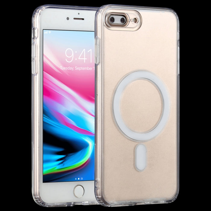 Para iPhone 7 Plus/8 Plus funda Magsafe anillo magnético Simple todo incluido cristal transparente acrílico PC + funda TPU a prueba de golpes