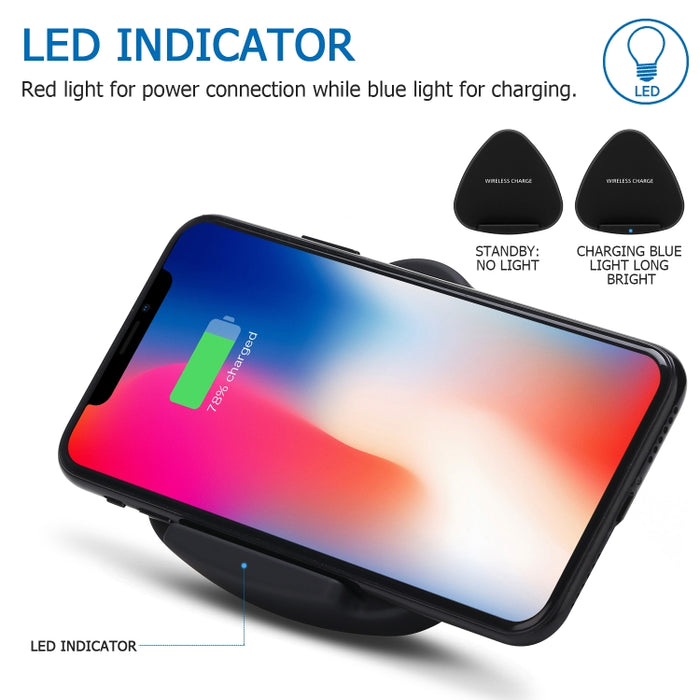 QK11 10W ABS + PC Cargador inalámbrico Qi de carga rápida