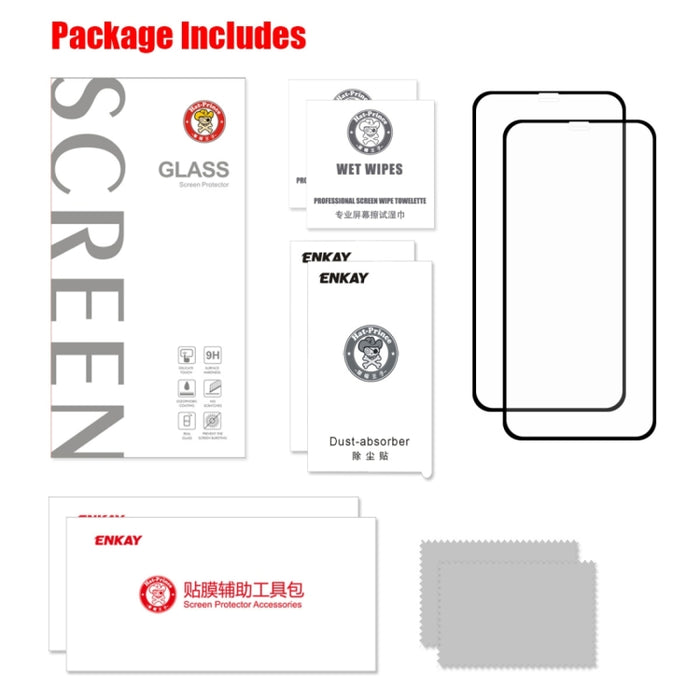 Para iPhone X / XS 2 piezas ENKAY Hat-Prince 0,2 mm 9H 2.5D Película de vidrio templado de pantalla completa