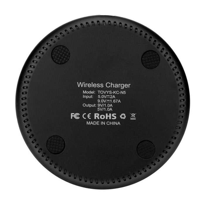 TOVYS-KC-N5 Cargador inalámbrico de carga rápida estándar Qi con cable redondo esmerilado de salida de 9 V 1 A, longitud del cable: 1 m