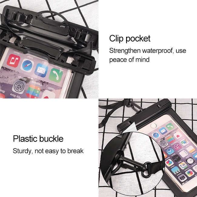 Bolsa impermeable universal transparente de PVC IPX8 con cordón para teléfonos inteligentes de menos de 6,3 pulgadas