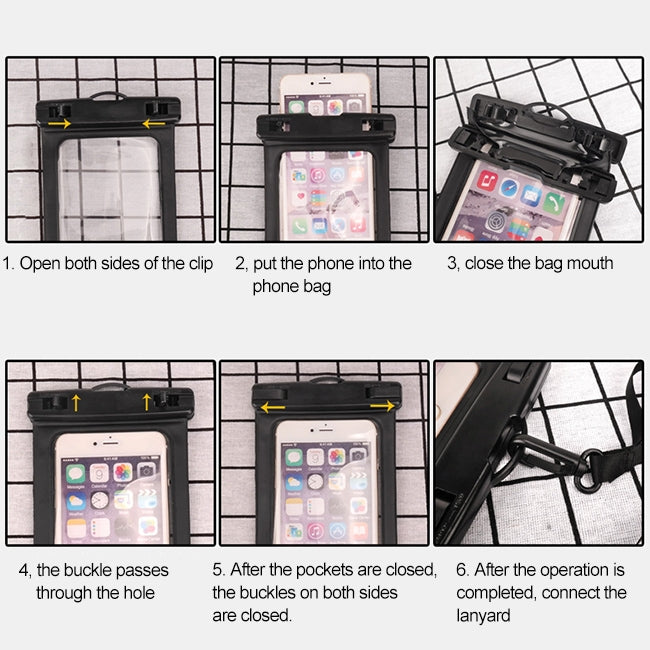 Bolsa impermeable universal transparente de PVC IPX8 con cordón para teléfonos inteligentes de menos de 6,3 pulgadas