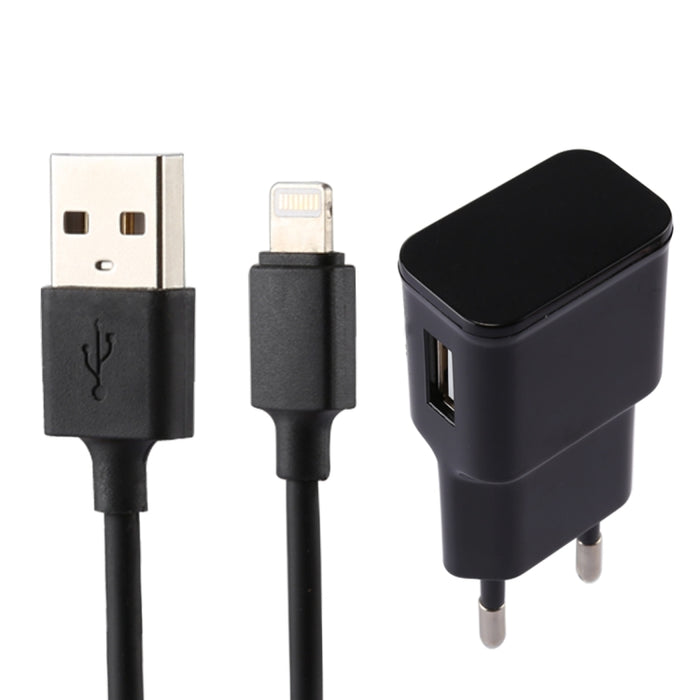 Para iPhone 5V 2.1A Cargador USB de identificación inteligente con cable de carga USB de 1 m a 8 pines, enchufe de la UE
