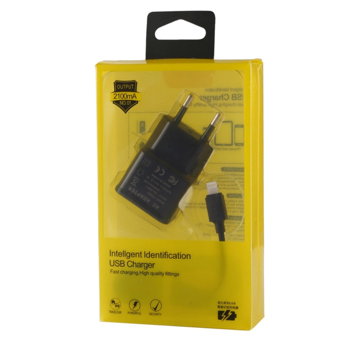 Para iPhone 5V 2.1A Cargador USB de identificación inteligente con cable de carga USB de 1 m a 8 pines, enchufe de la UE