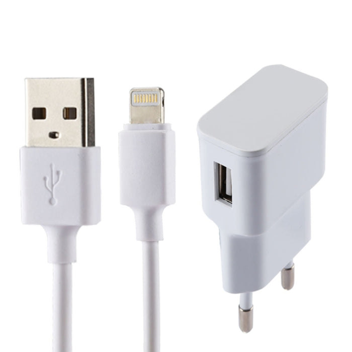 Para iPhone 5V 2.1A Cargador USB de identificación inteligente con cable de carga USB de 1 m a 8 pines, enchufe de la UE