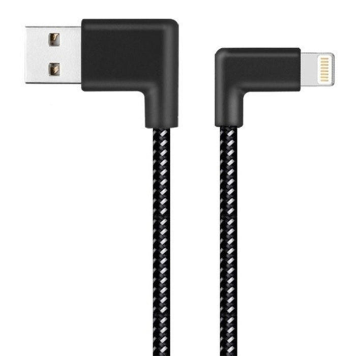 Cable de carga de sincronización de datos con doble codo, estilo tejido de nailon, 1m, 2A, USB a 8 pines