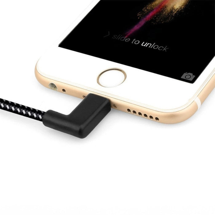 Cable de carga de sincronización de datos con doble codo, estilo tejido de nailon, 1m, 2A, USB a 8 pines