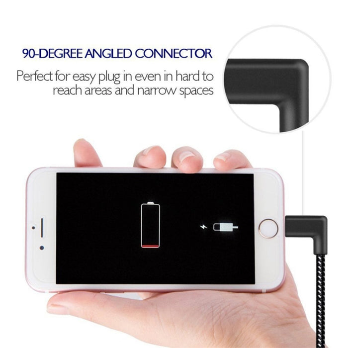 Cable de carga de sincronización de datos con doble codo, estilo tejido de nailon, 1m, 2A, USB a 8 pines