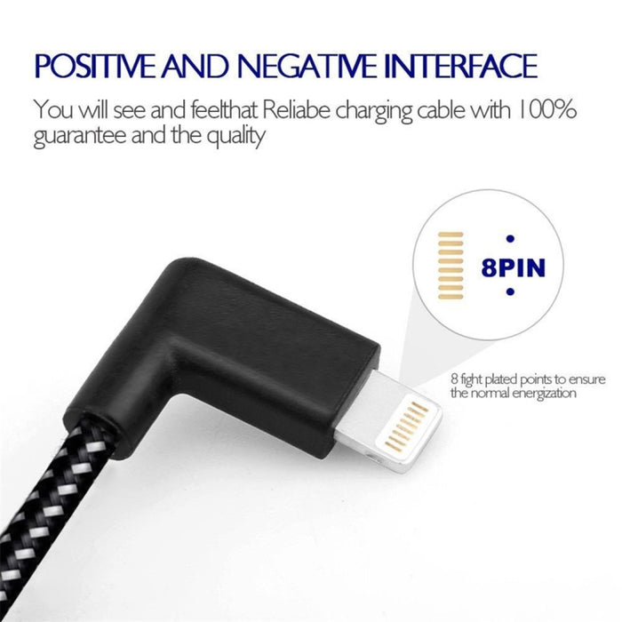 Cable de carga de sincronización de datos con doble codo, estilo tejido de nailon, 1m, 2A, USB a 8 pines