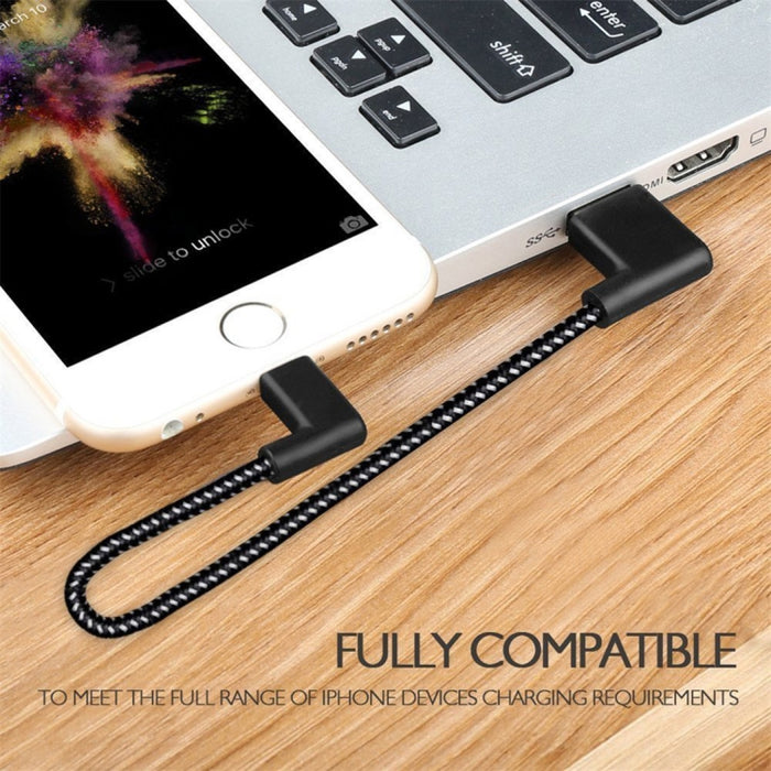 Cable de carga de sincronización de datos con doble codo, estilo tejido de nailon, 1m, 2A, USB a 8 pines