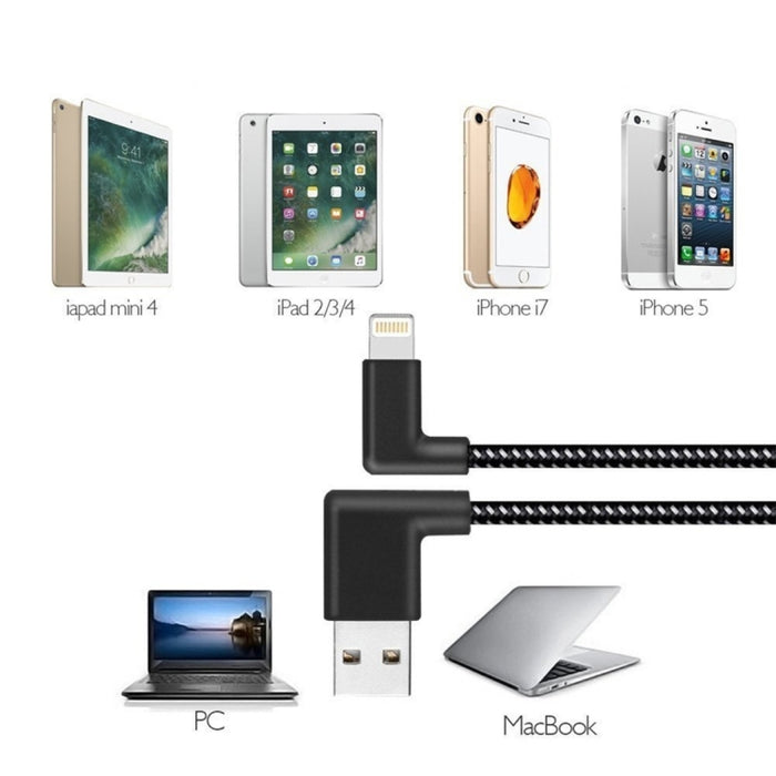 Cable de carga de sincronización de datos con doble codo, estilo tejido de nailon, 1m, 2A, USB a 8 pines