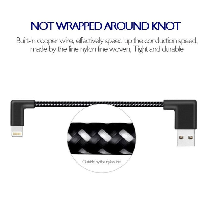 Cable de carga de sincronización de datos con doble codo, estilo tejido de nailon, 1m, 2A, USB a 8 pines
