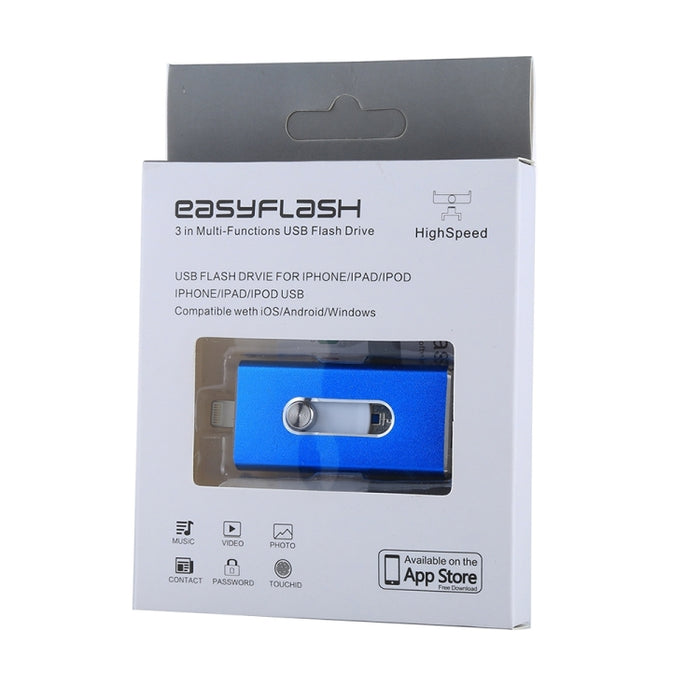 RQW-02 Unidad flash 3 en 1 USB 2.0 y 8 pines y micro USB de 32 GB, RQW-02 Blue