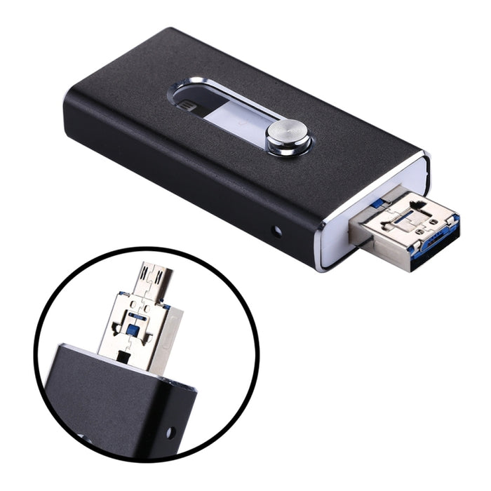 RQW-02 Unidad flash 3 en 1 USB 2.0 y 8 pines y micro USB de 64 GB, RQW-02 Black