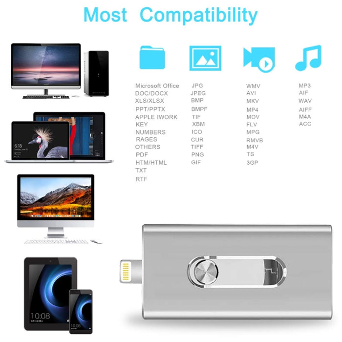 RQW-02 Unidad flash 3 en 1 USB 2.0 y 8 pines y micro USB de 64 GB, RQW-02 Black