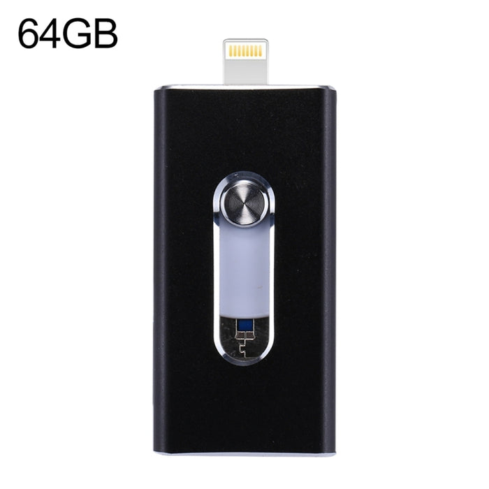 RQW-02 Unidad flash 3 en 1 USB 2.0 y 8 pines y micro USB de 64 GB, RQW-02 Black