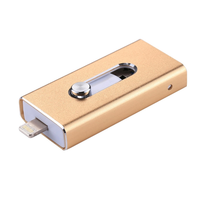 RQW-02 Unidad flash 3 en 1 USB 2.0 y 8 pines y micro USB de 64 GB, RQW-02 Gold