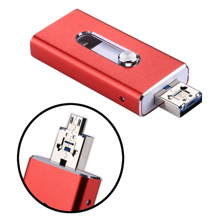 RQW-02 Unidad flash 3 en 1 USB 2.0 y 8 pines y micro USB de 64 GB, RQW-02 Red