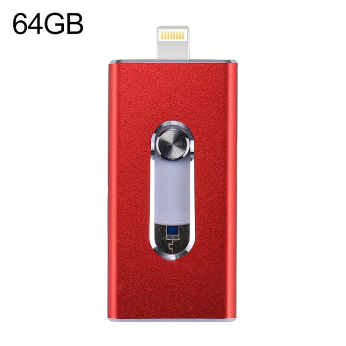 RQW-02 Unidad flash 3 en 1 USB 2.0 y 8 pines y micro USB de 64 GB, RQW-02 Red