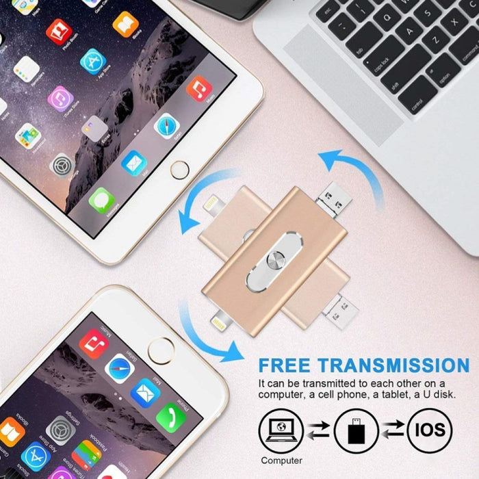 RQW-02 Unidad flash 3 en 1 USB 2.0 y 8 pines y micro USB de 128 GB, RQW-02 Black
