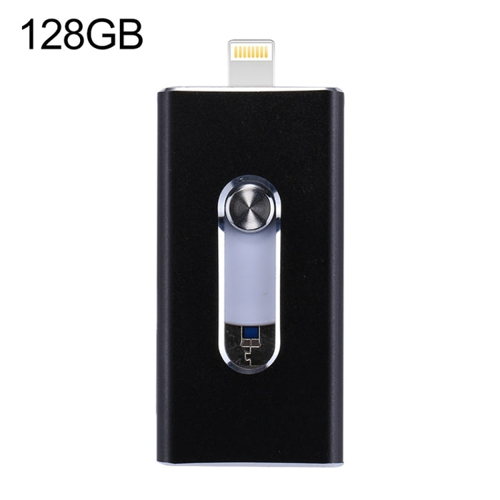 RQW-02 Unidad flash 3 en 1 USB 2.0 y 8 pines y micro USB de 128 GB, RQW-02 Black