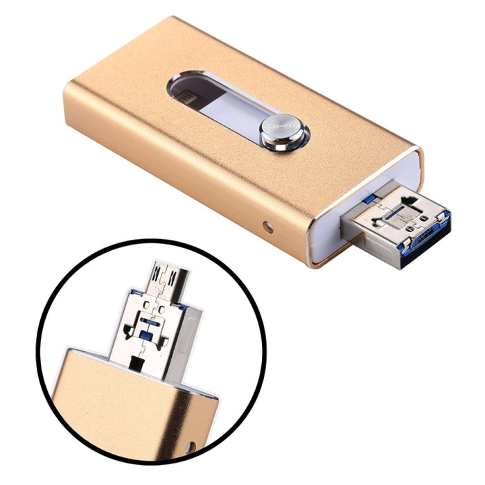 RQW-02 Unidad flash 3 en 1 USB 2.0 y 8 pines y micro USB de 128 GB, RQW-02 Gold