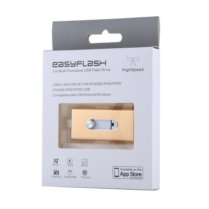 RQW-02 Unidad flash 3 en 1 USB 2.0 y 8 pines y micro USB de 128 GB, RQW-02 Gold