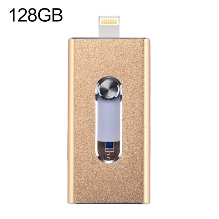 RQW-02 Unidad flash 3 en 1 USB 2.0 y 8 pines y micro USB de 128 GB, RQW-02 Gold
