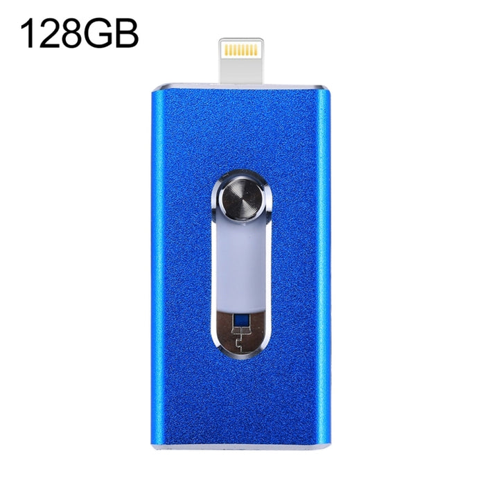 RQW-02 Unidad flash 3 en 1 USB 2.0 y 8 pines y micro USB de 128 GB, RQW-02 Blue
