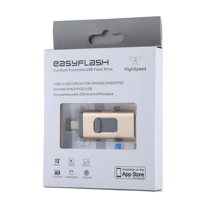 easyflash RQW-01B Unidad flash 3 en 1 USB 2.0 y 8 pines y micro USB de 32 GB, RQW-01B Gold